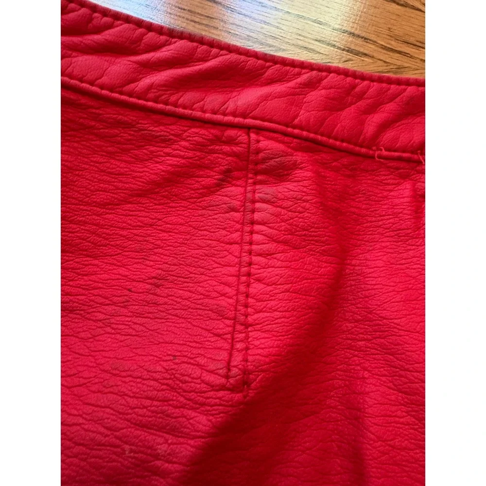 Free People Red Vegan Leather Mini Skirt Zip Front D-Ring Size 6